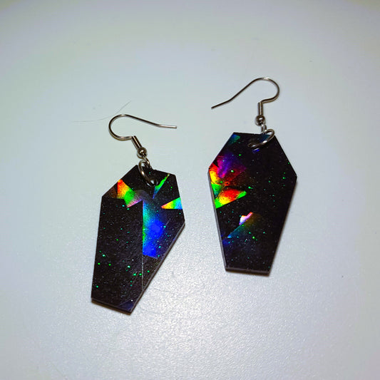 Holographic Halloween Coffin Earrings - Eco-Friendly Resin