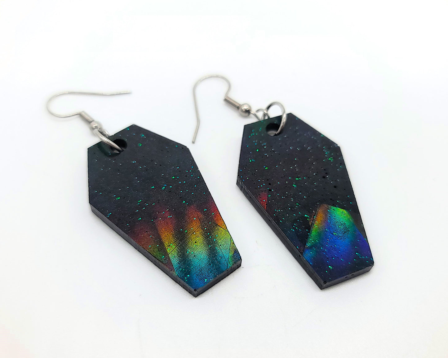 Holographic Halloween Coffin Earrings - Eco-Friendly Resin