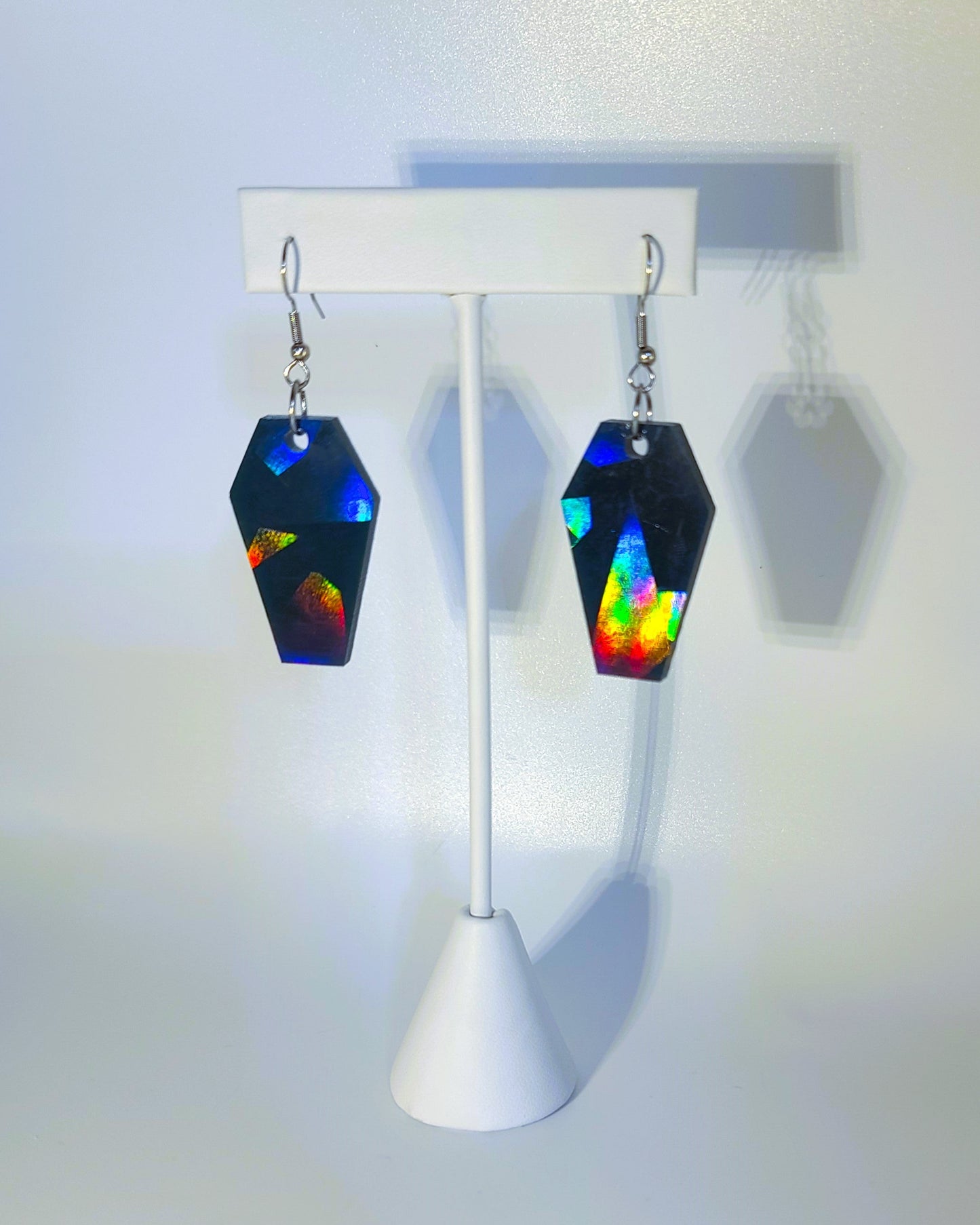 Holographic Halloween Coffin Earrings - Eco-Friendly Resin