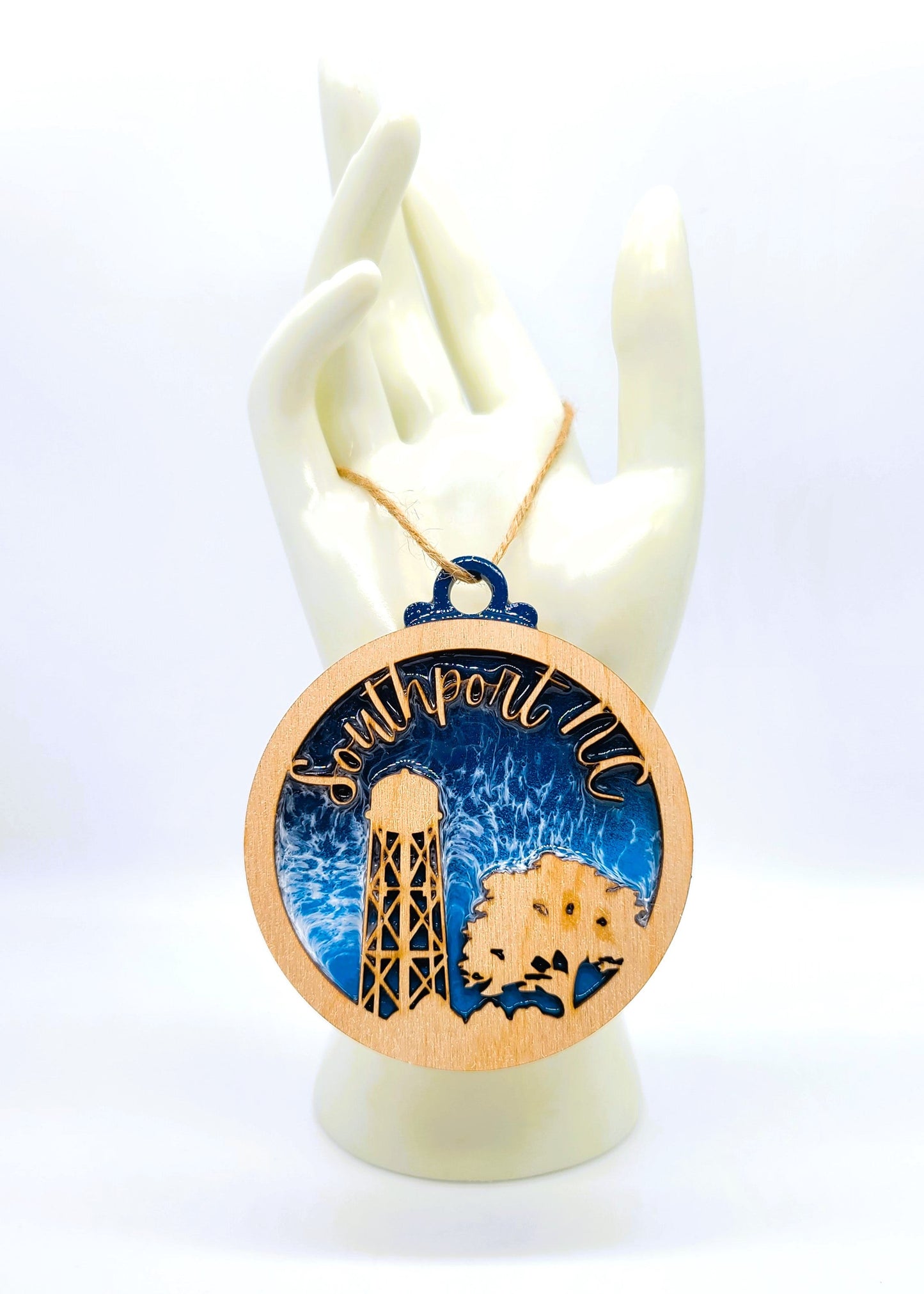 Handmade Resin & Wood "Southport, NC" Christmas Ornament