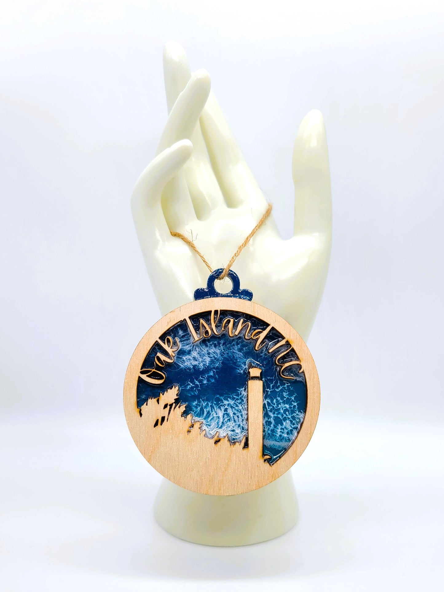 Handmade Resin & Wood "Oak Island, NC" Christmas Ornament