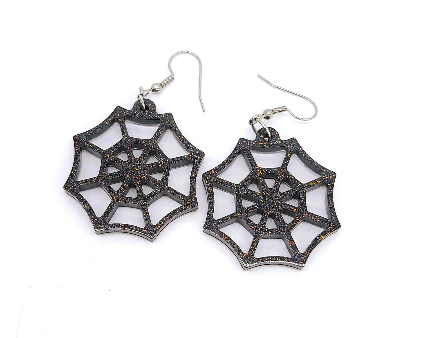 Spooky Halloween Spiderweb Earrings - Eco-Friendly Resin