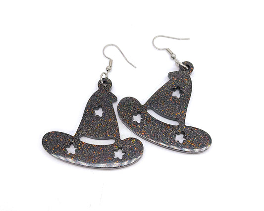 Spooky Halloween Witch Hat Earrings - Eco-Friendly Resin