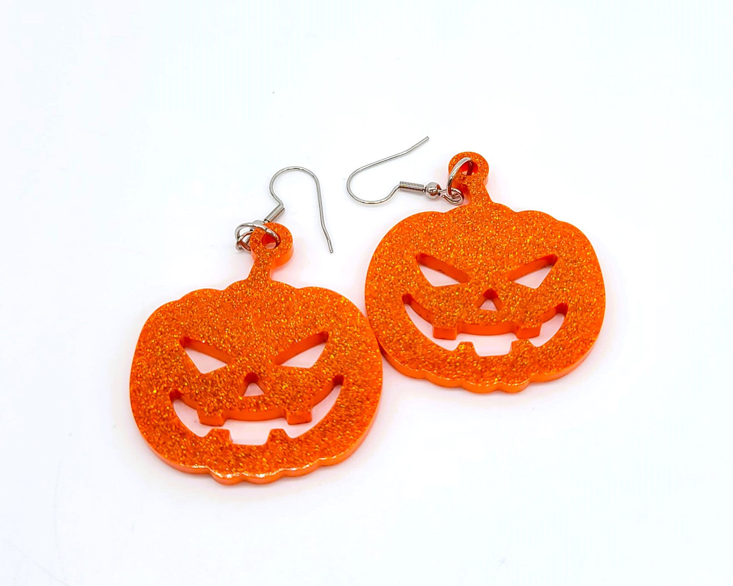 Spooky Halloween Pumpkin Jack-O-Lantern Earrings - Eco-Friendly Resin