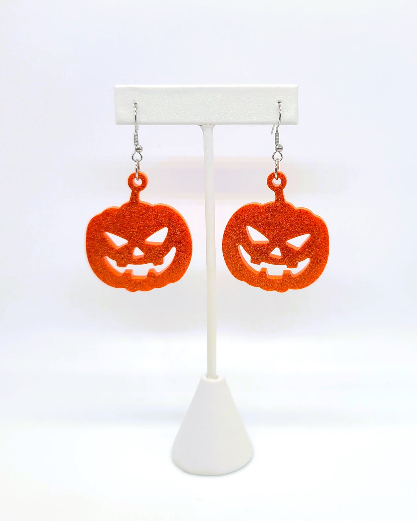 Spooky Halloween Pumpkin Jack-O-Lantern Earrings - Eco-Friendly Resin
