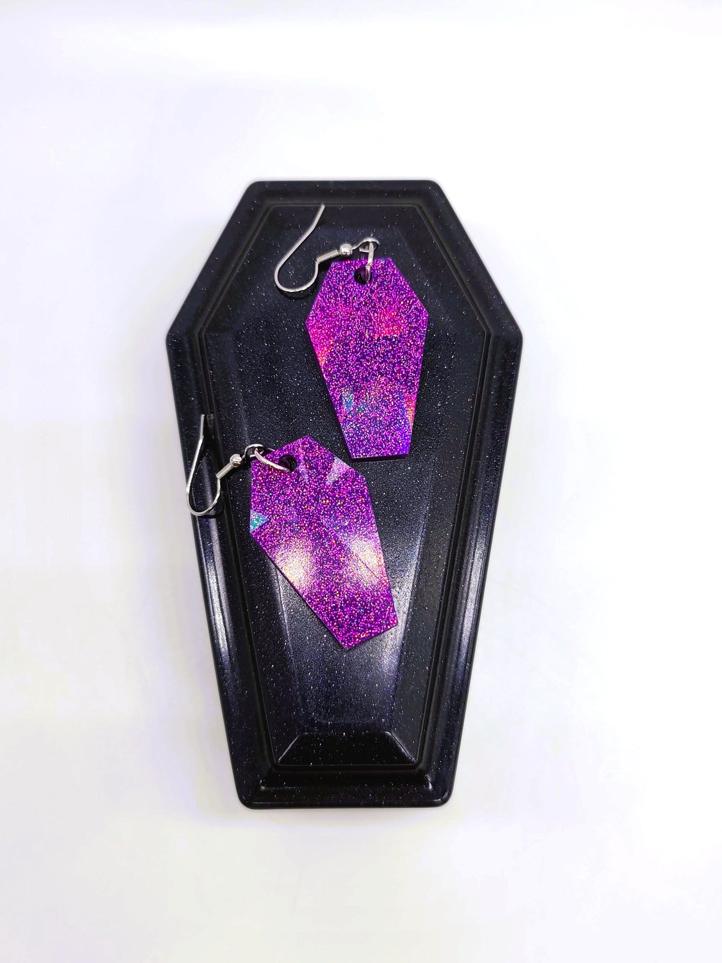 Holographic Halloween Coffin Earrings - Eco-Friendly Resin