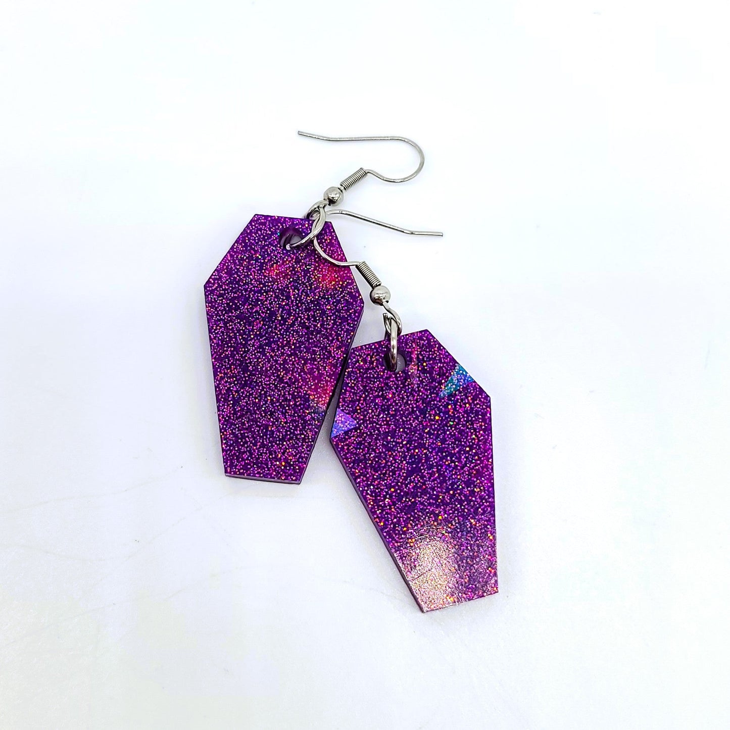 Holographic Halloween Coffin Earrings - Eco-Friendly Resin
