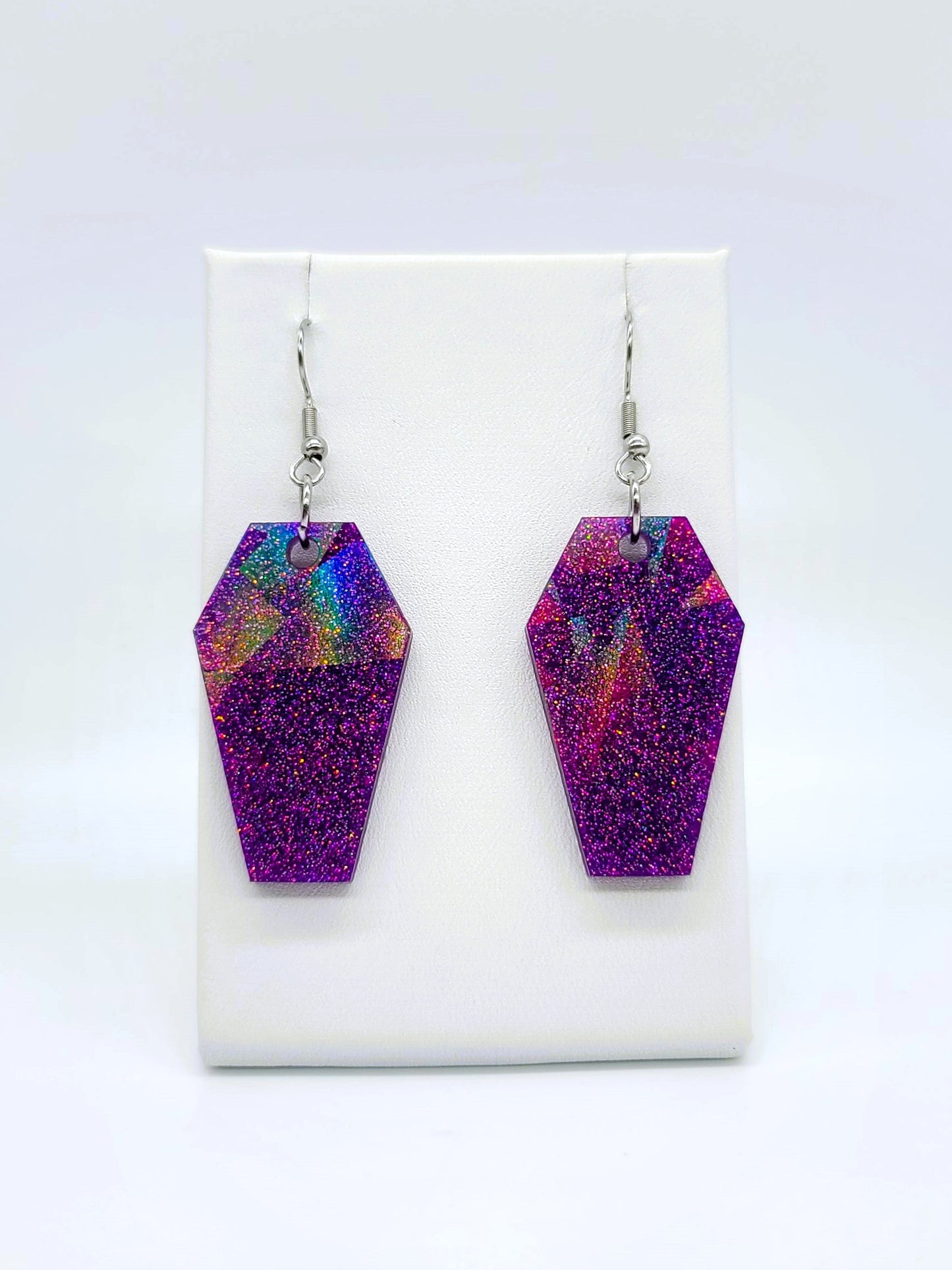 Holographic Halloween Coffin Earrings - Eco-Friendly Resin