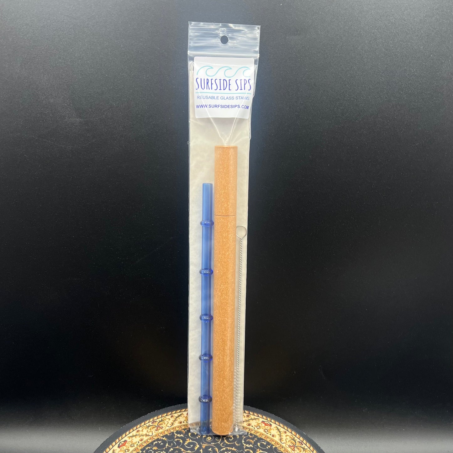 "Tiki Bamboo" 8" Reusable glass straw travel kit