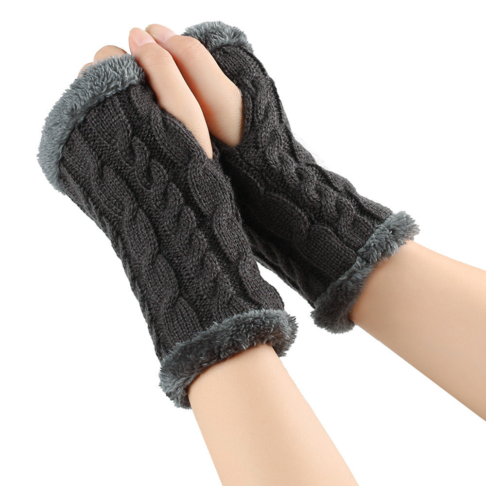 Winter Plush Twist Knitted Fingerless Fleece Women Gloves - Ultra Soft Thermal Comfort