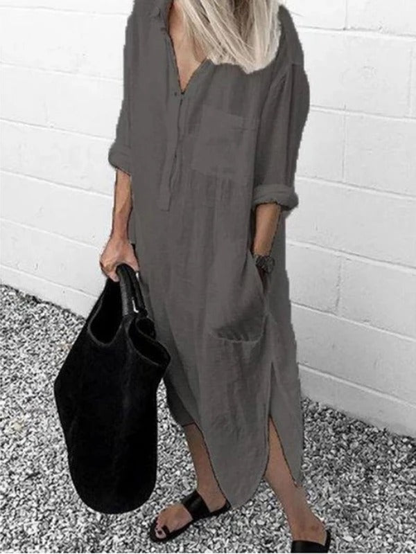 Elegant Solid Color Slit Dress - Long Shirt Dress - Premium Long Shirt Dress from Concordia Style Boutique - Just $27.89! Shop now at Concordia Style Boutique