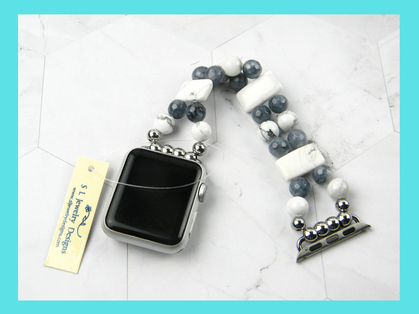 Watch band for Apple Watch, White and Gray Howlite