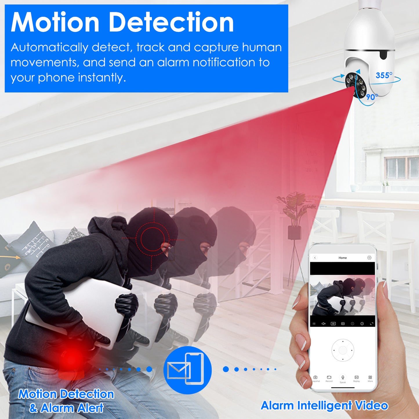 WiFi Bulb Camera 1080P - Security Surveillance Camera With Two-Way Audio + Night Vision Motion Detection
