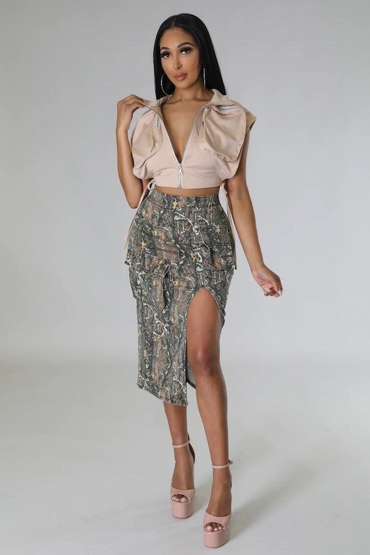 Cargo Midi Skirt in Woodland Camo - Concordia Style Boutique