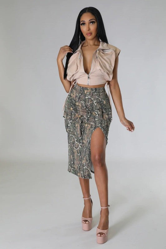 Cargo Midi Skirt in Woodland Camo - Concordia Style Boutique