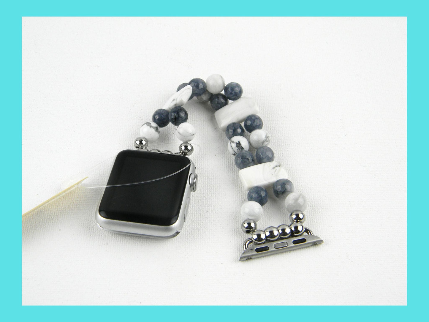 Watch band for Apple Watch, White and Gray Howlite