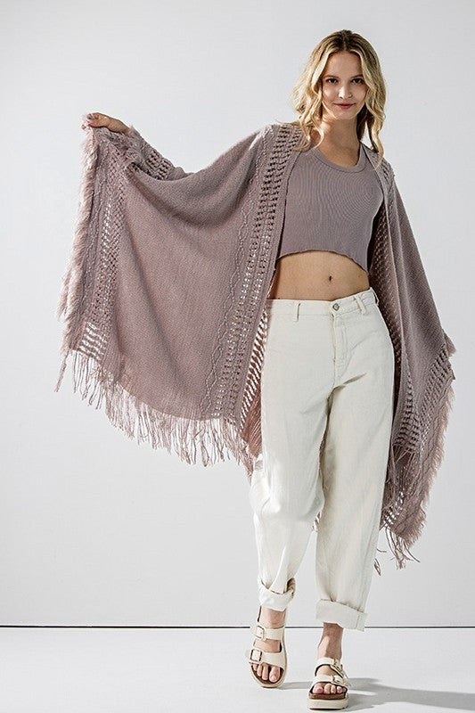 Fringe Ruana Style Shawl Cardigan