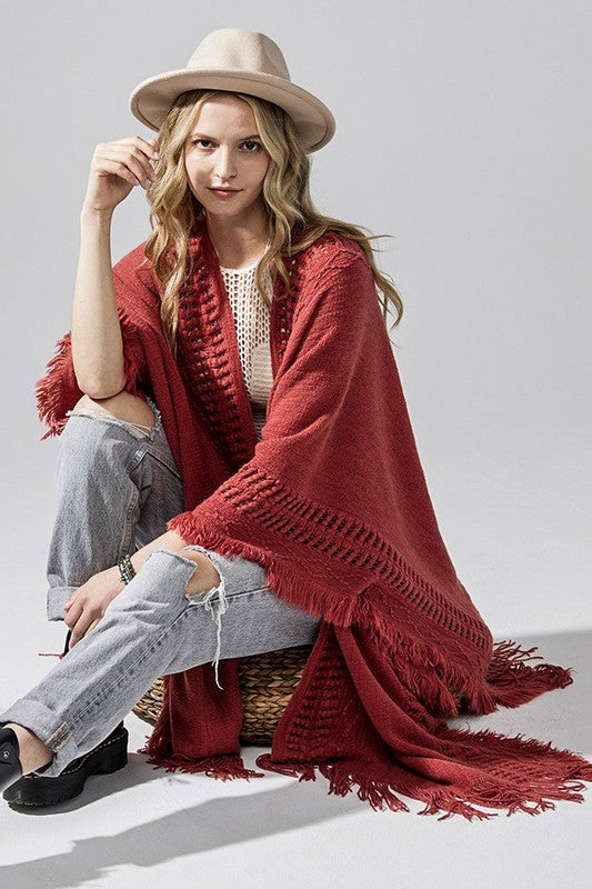 Fringe Ruana Style Shawl Cardigan