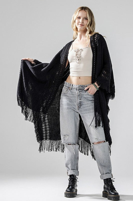 Fringe Ruana Style Shawl Cardigan