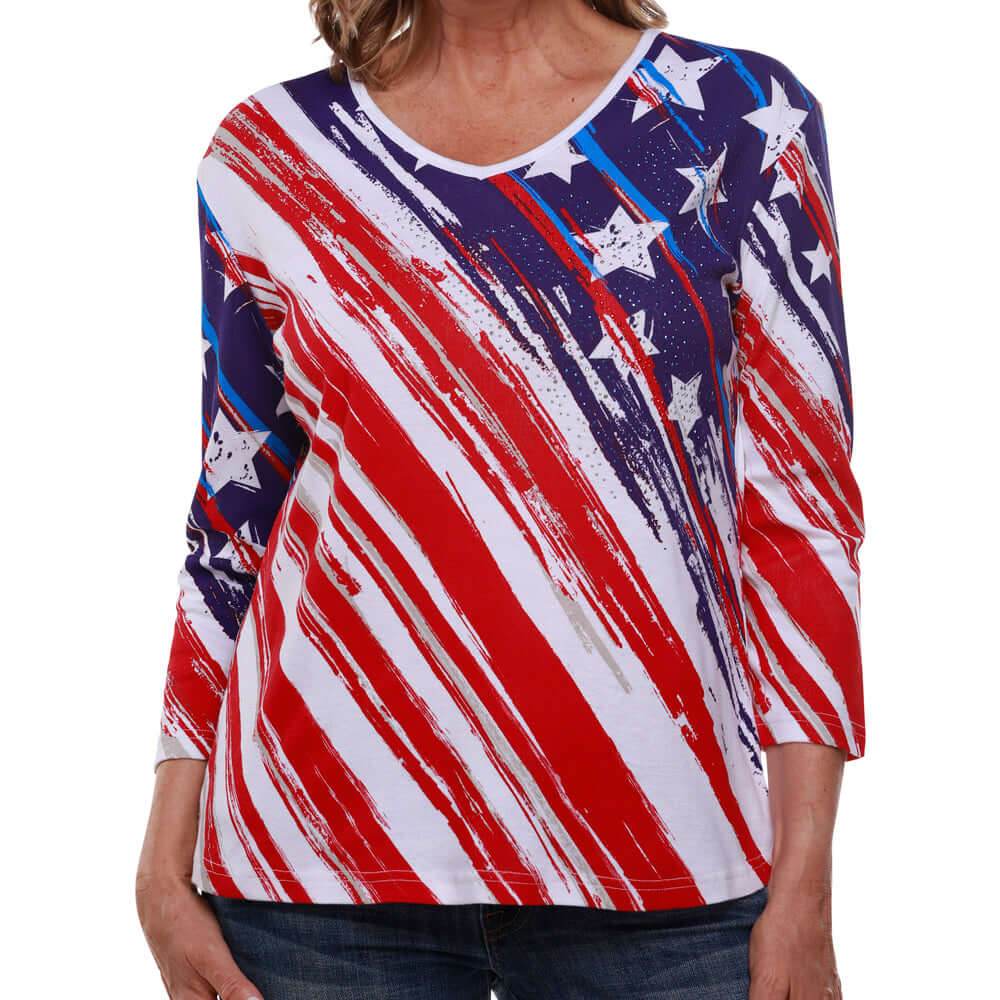 Women's Stars and Stripes American Flag 3/4 Sleeve Top - Concordia Style Boutique