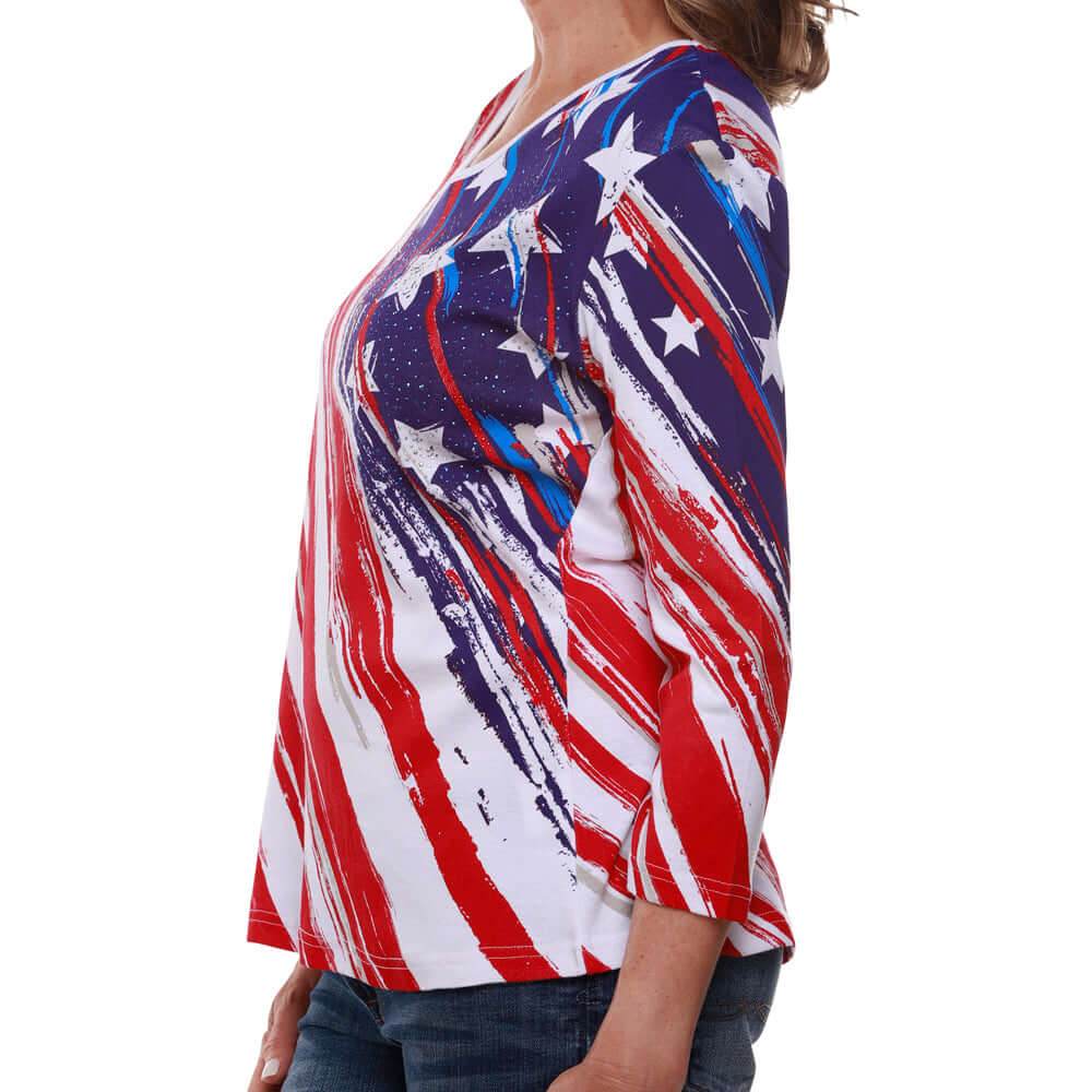 Women's Stars and Stripes American Flag 3/4 Sleeve Top - Concordia Style Boutique