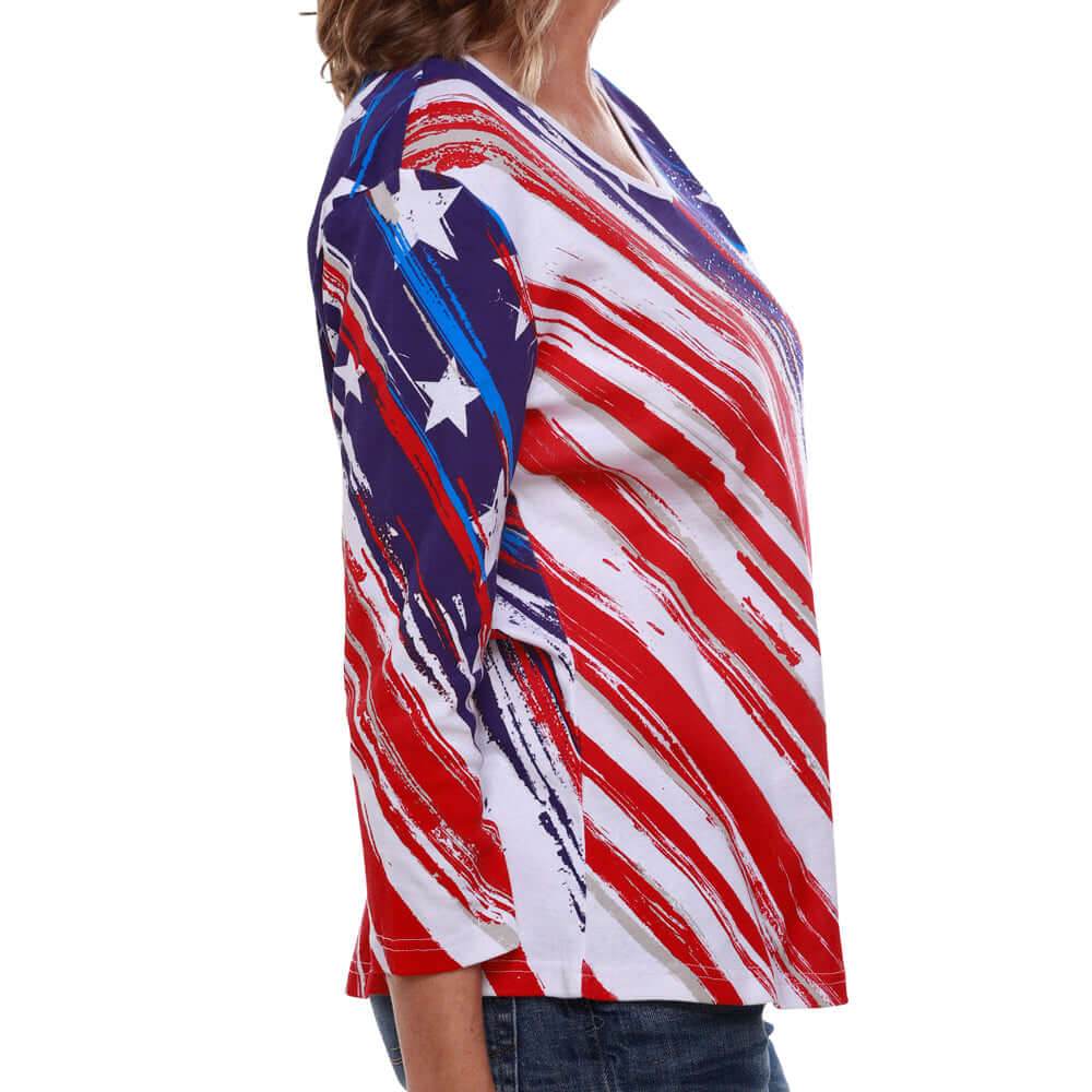Women's Stars and Stripes American Flag 3/4 Sleeve Top - Concordia Style Boutique