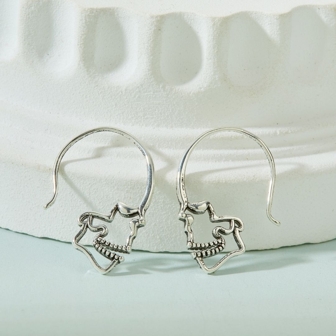SILVER SKULL HOOP EARRINGS (PAIR) - Concordia Style Boutique