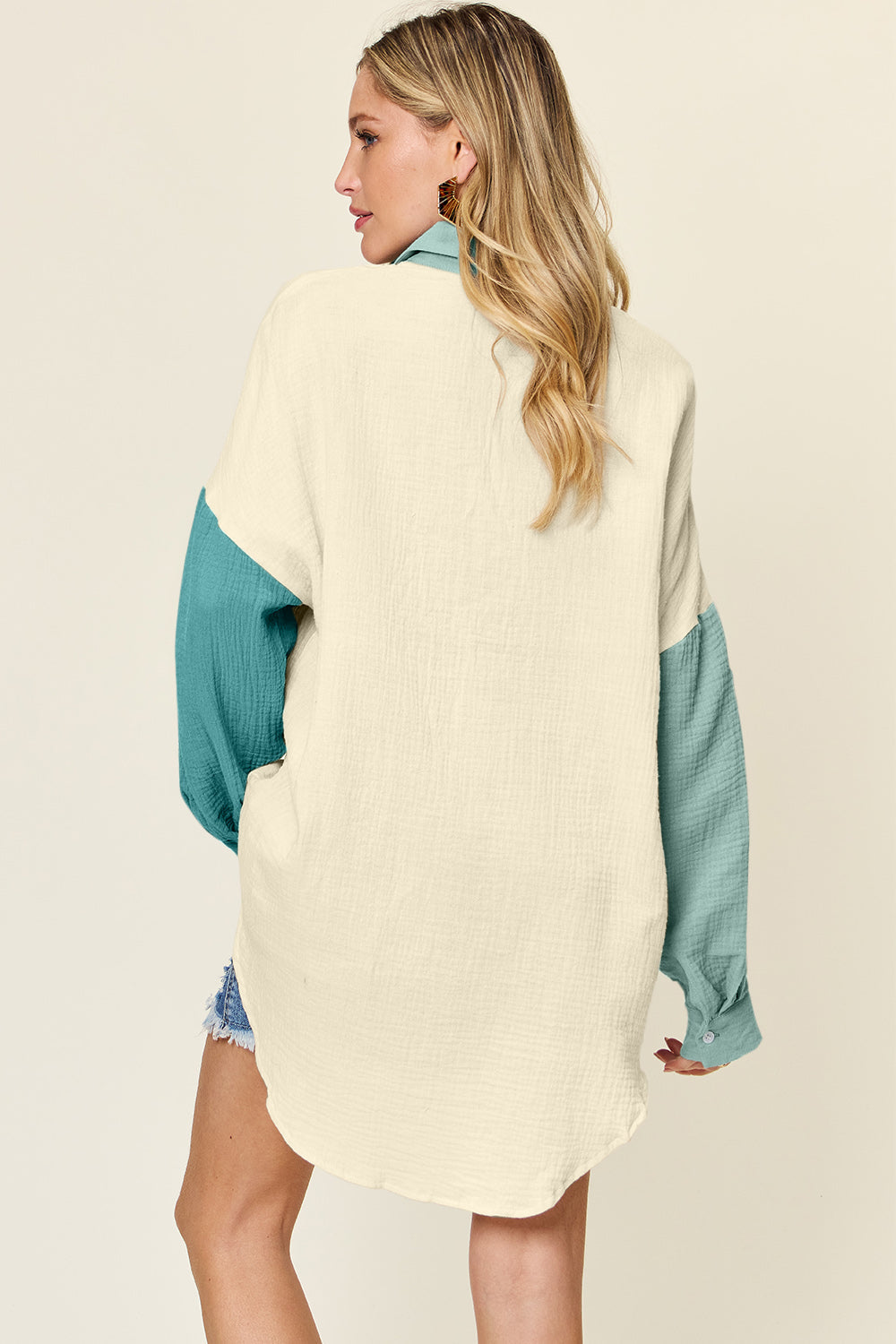 Double Take Full Size Pocketed Texture Button Up Shirt - Concordia Style Boutique