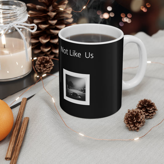 "Not Like Us" - R.I.P. Drake -Black Mug, Unique Gift for Coffee Lovers, Home Decor, "Not Like Us" Design, Aesthetic Mug, Tea Time, Artful Drinkware - Premium Mug from Concordia Style Boutique - Just $17.98! Shop now at Concordia Style Boutique