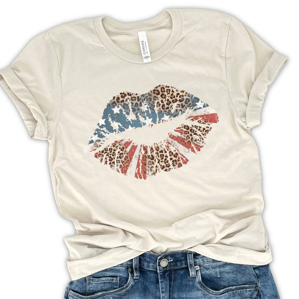 Plus American Big Lips Stars, Stripes, Leopard tee