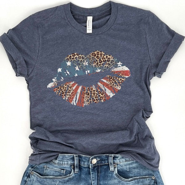Plus American Big Lips Stars, Stripes, Leopard tee