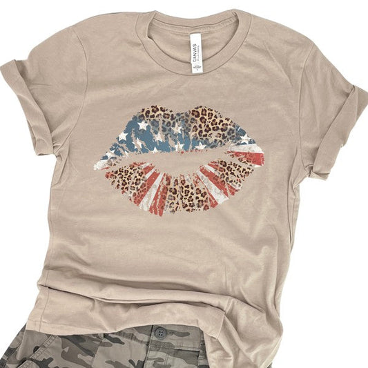 Plus American Big Lips Stars, Stripes, Leopard tee