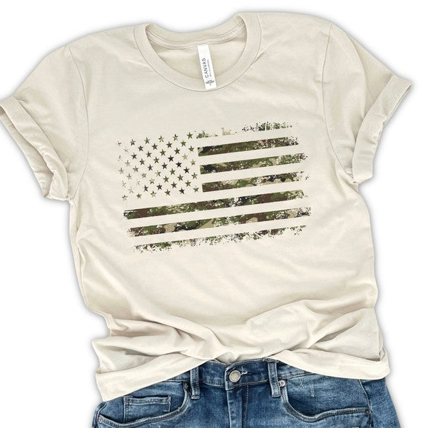 Camo Distressed American Flag T-shirt - Concordia Style Boutique