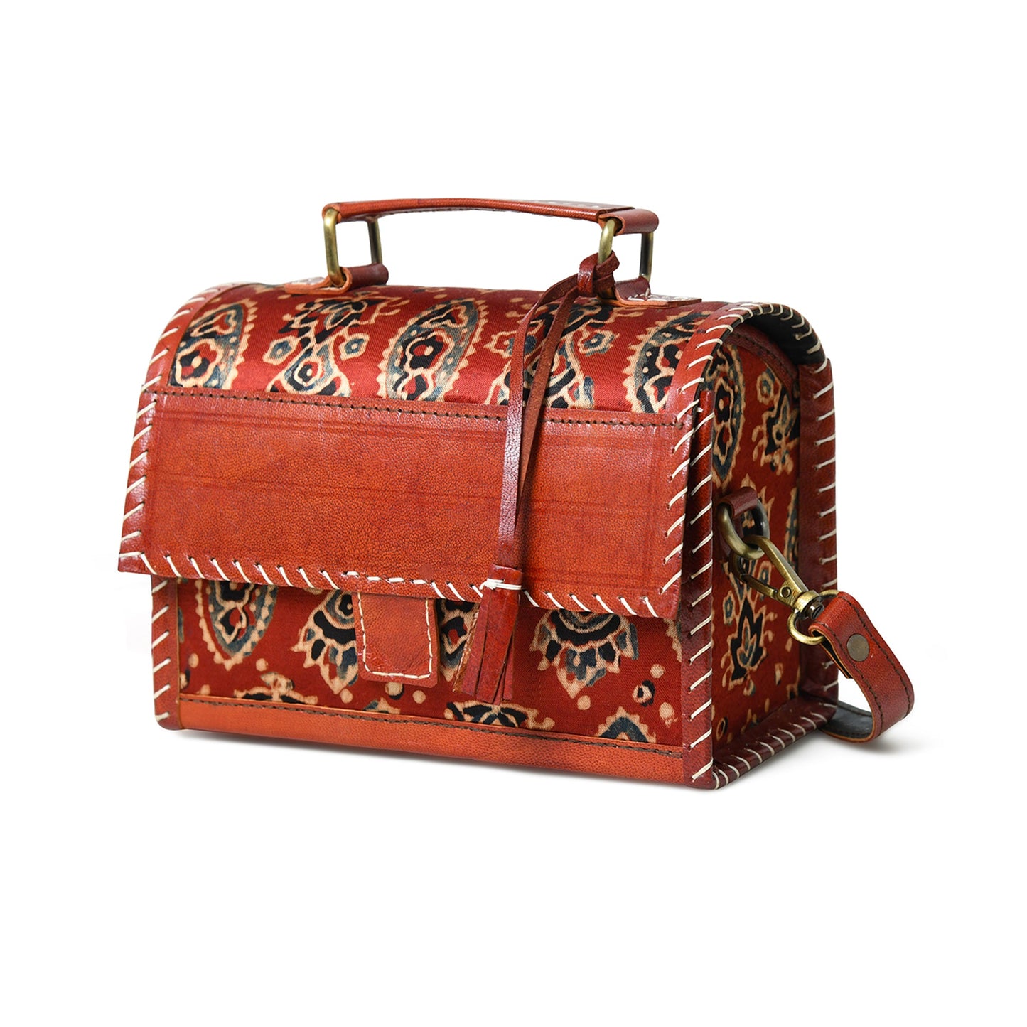 Maroon Mystique Ajrakh Satchel Purse - Concordia Style Boutique