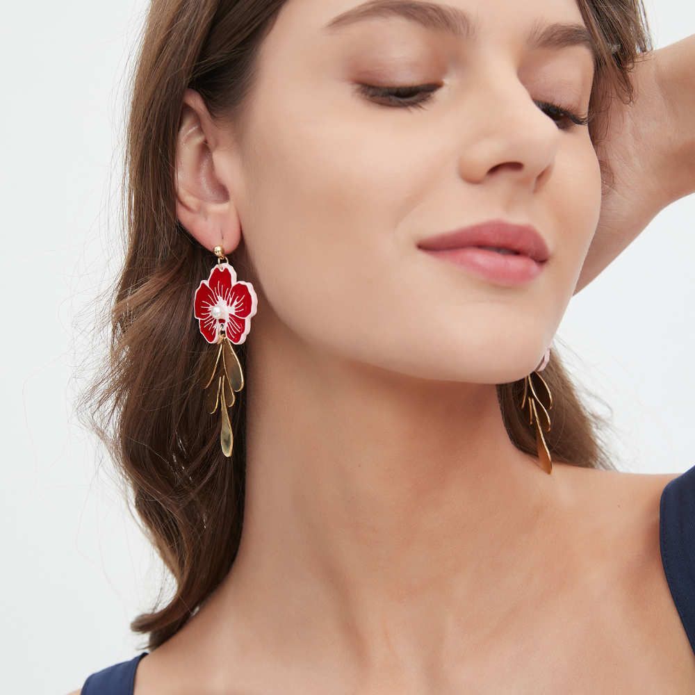 RED BLOSSOM EARRINGS (PAIR) - Concordia Style Boutique
