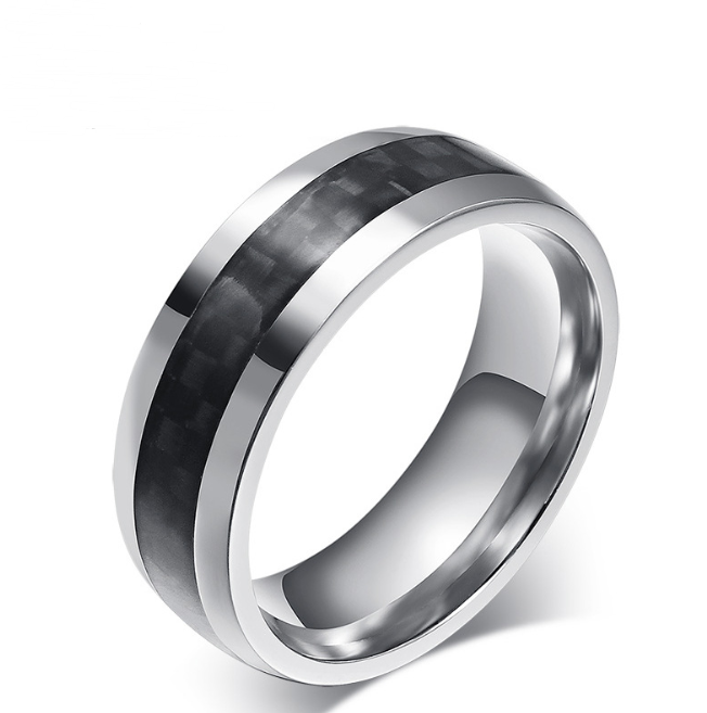 Black Carbon Fiber Inlay Men's Wedding Band Ring - Stainless Steel Jewelry - 8mm - Premium ring from Concordia Style Boutique - Just $14.78! Shop now at Concordia Style Boutique