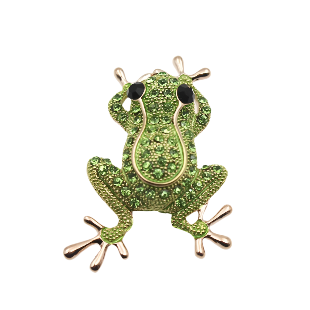 Luxury Green Crystal Frog Brooch Pin for Women