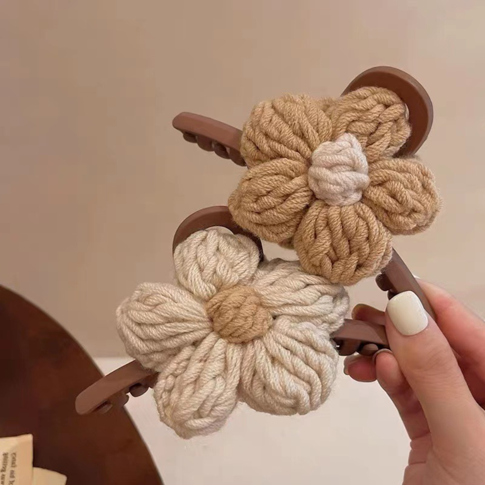 KNITTED FLORAL HAIR CLIP (PAIR) - Concordia Style Boutique