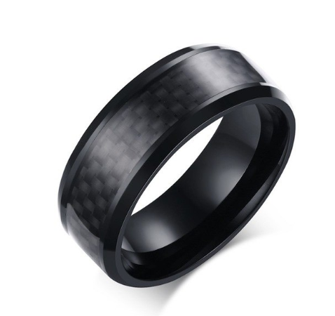 Black Carbon Fiber Inlay Men's Wedding Band Ring - Stainless Steel Jewelry - 8mm - Premium ring from Concordia Style Boutique - Just $14.78! Shop now at Concordia Style Boutique