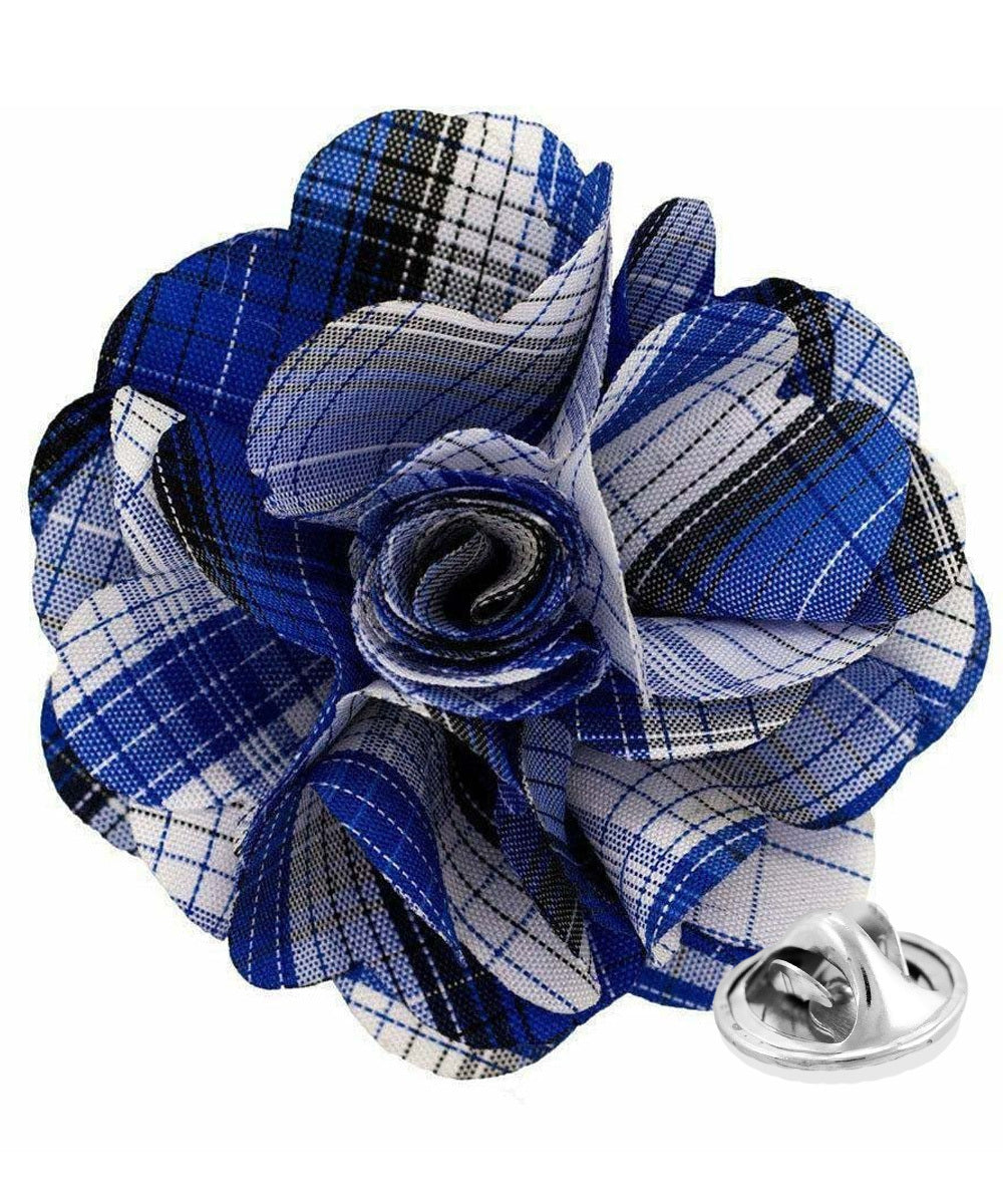 Vittorio Vico Unisex Metallic Silver Accent Plaid Flower Lapel Pin - Concordia Style Boutique