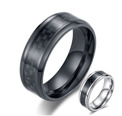 Black Carbon Fiber Inlay Men's Wedding Band Ring - Stainless Steel Jewelry - 8mm - Premium ring from Concordia Style Boutique - Just $14.78! Shop now at Concordia Style Boutique