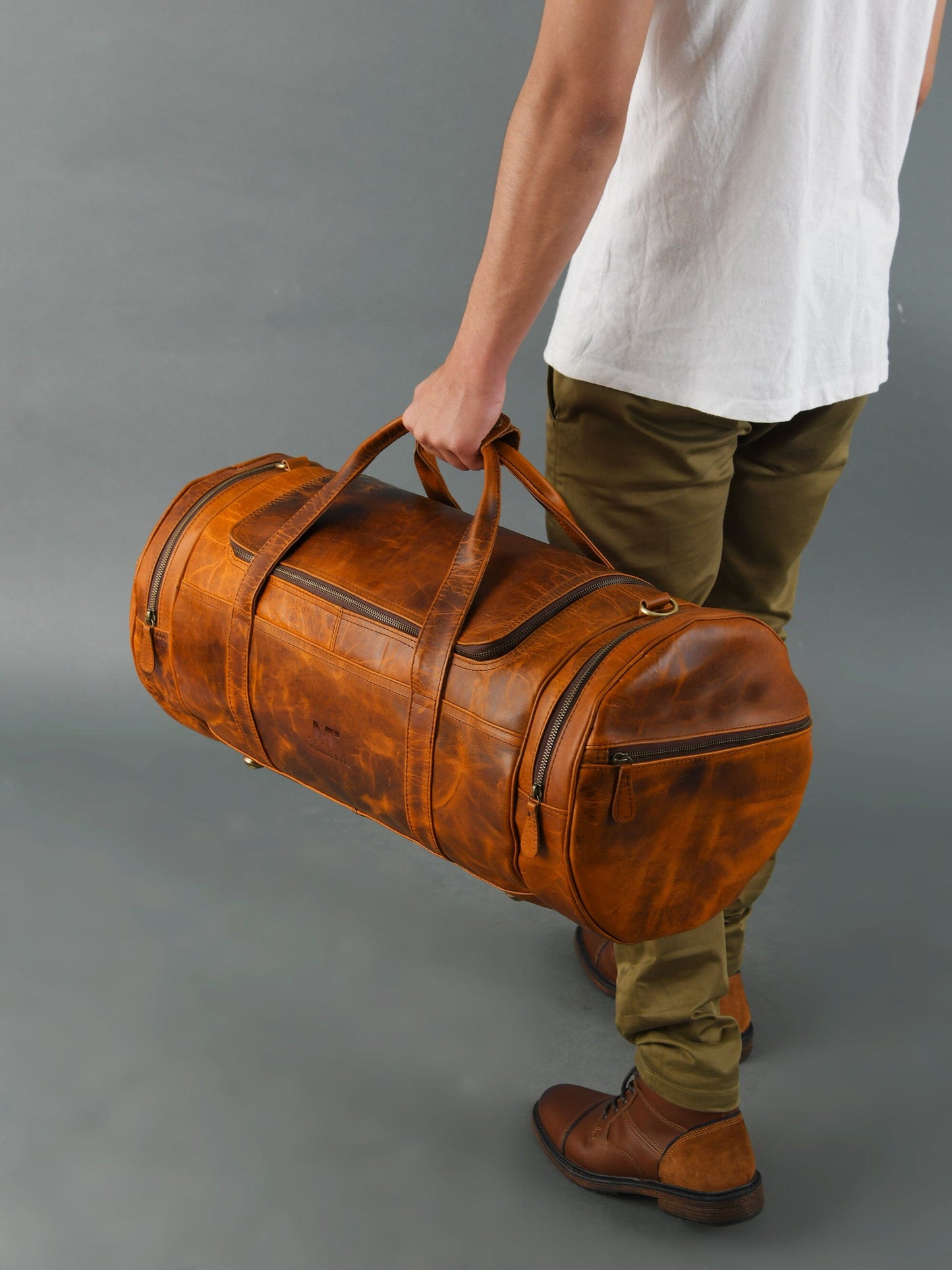 Leather Gym Travel Bag, Round - Concordia Style Boutique