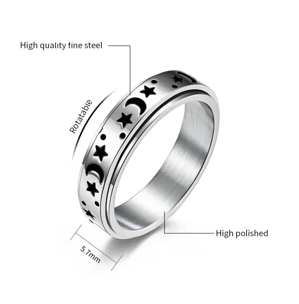 SPINNING MOON & STAR RING - Concordia Style Boutique