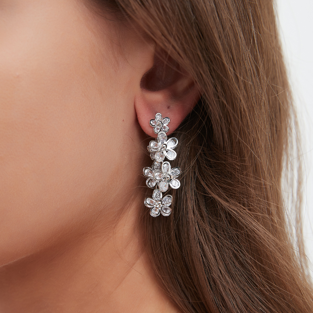 SILVER FLOWER HOOP EARRINGS (PAIR) - Concordia Style Boutique