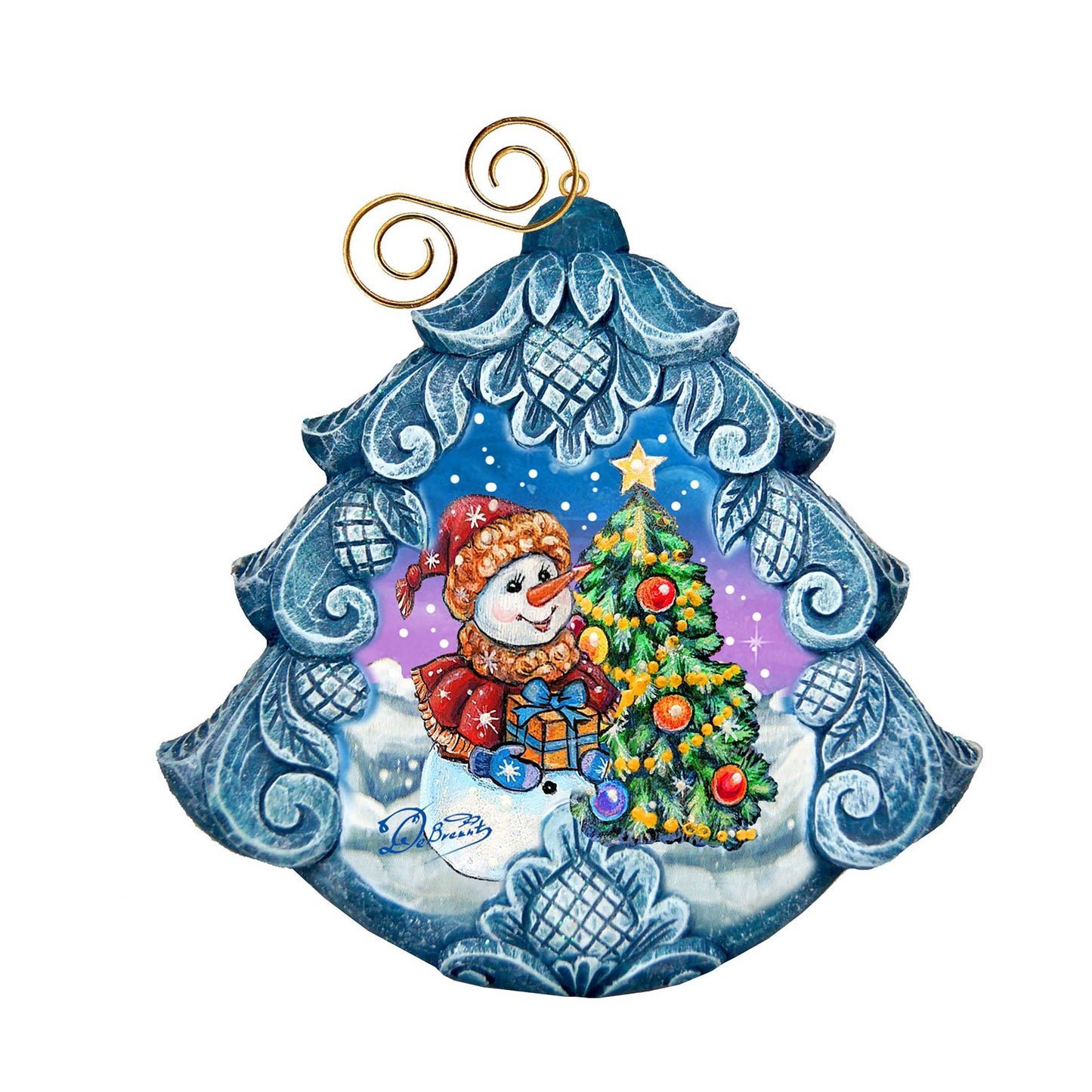 Happy Snowman Tree Sculpted Hand-Painted Christmas Ornament by G. DeBrekht - Christmas Santa Snowman Décor - 610274