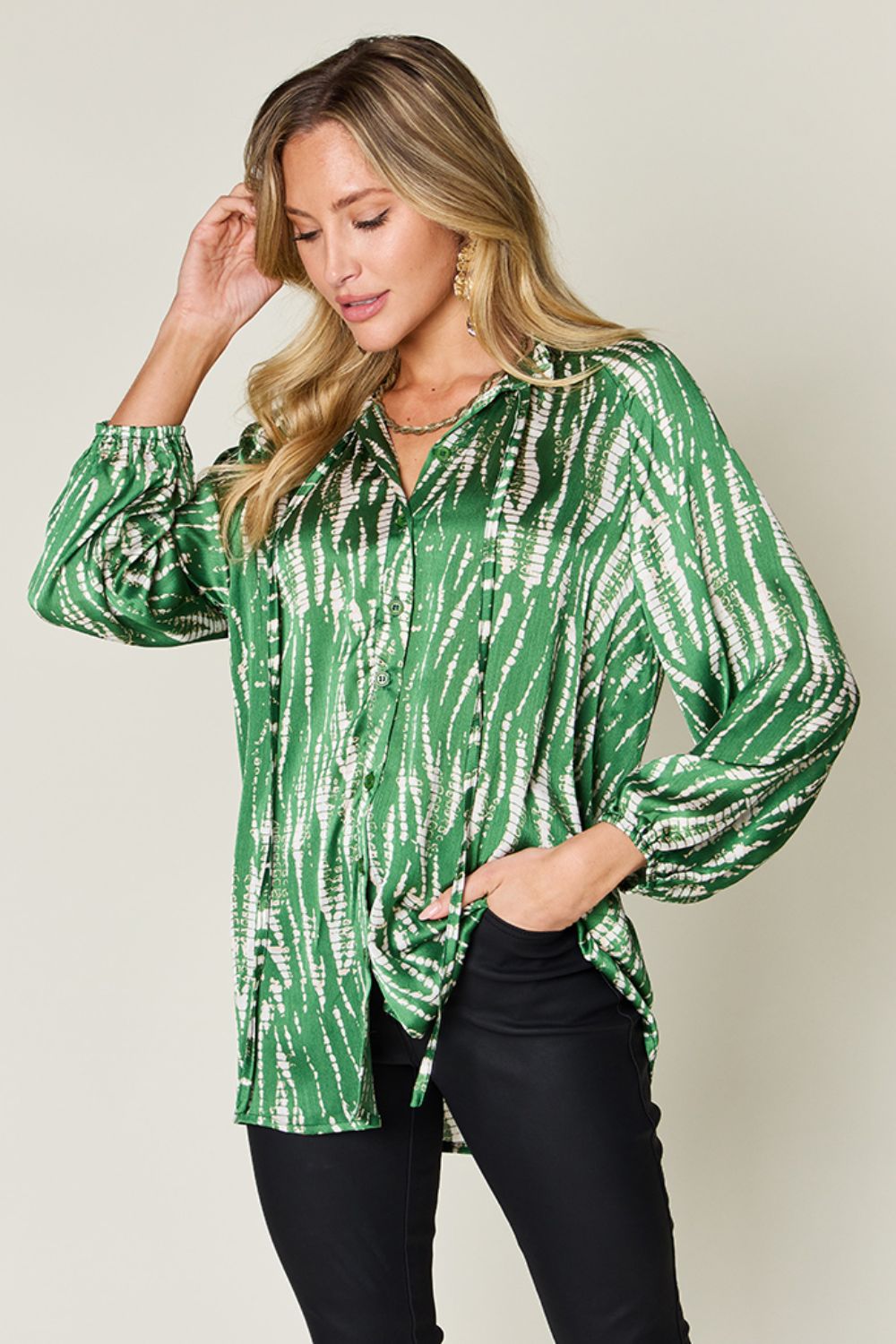 Double Take Full Size Printed Button Up Long Sleeve Shirt - Concordia Style Boutique