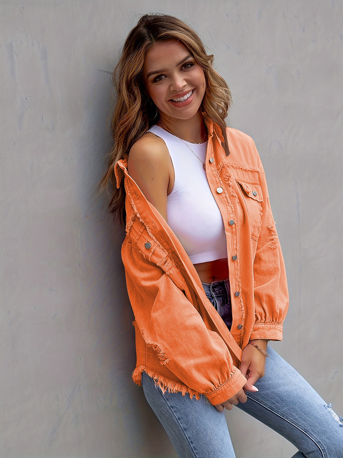 Distressed Drop Shoulder Denim Jacket - Concordia Style Boutique