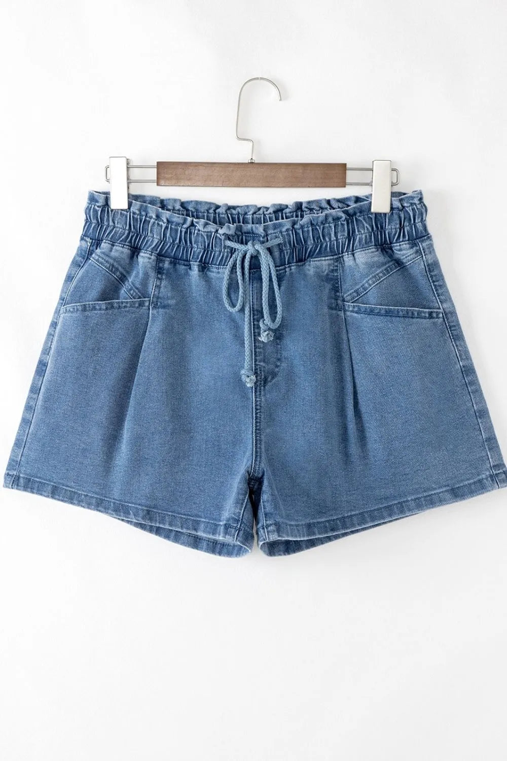 Drawstring High Waist Denim Shorts with Pockets - Concordia Style Boutique