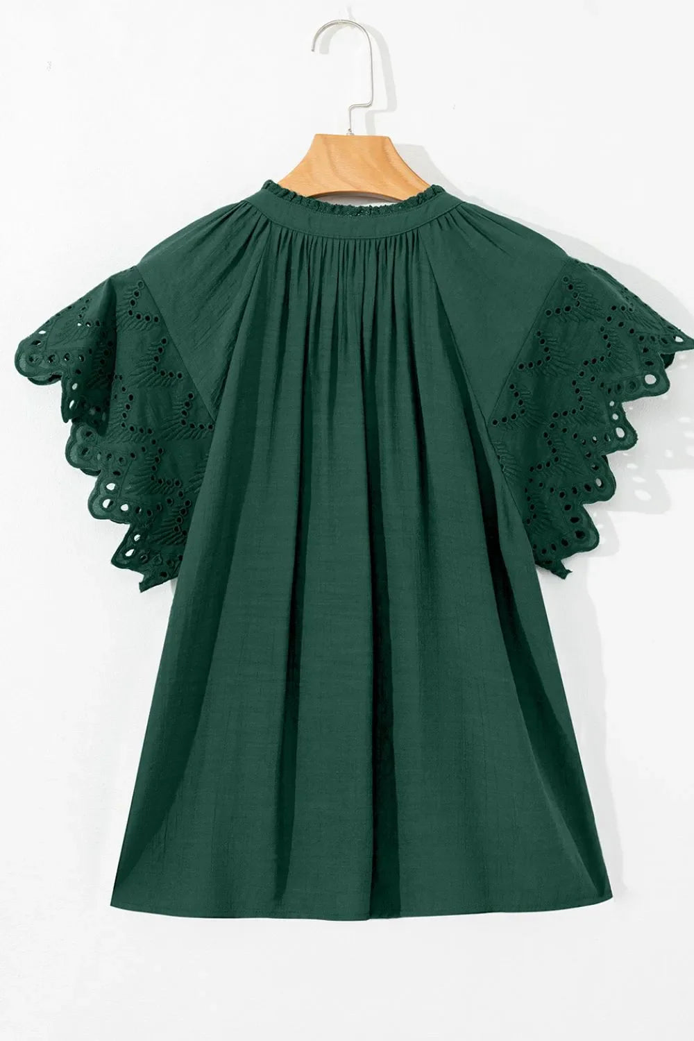 Eyelet Embroidered Sleeve Tie Neck Blouse - Concordia Style Boutique