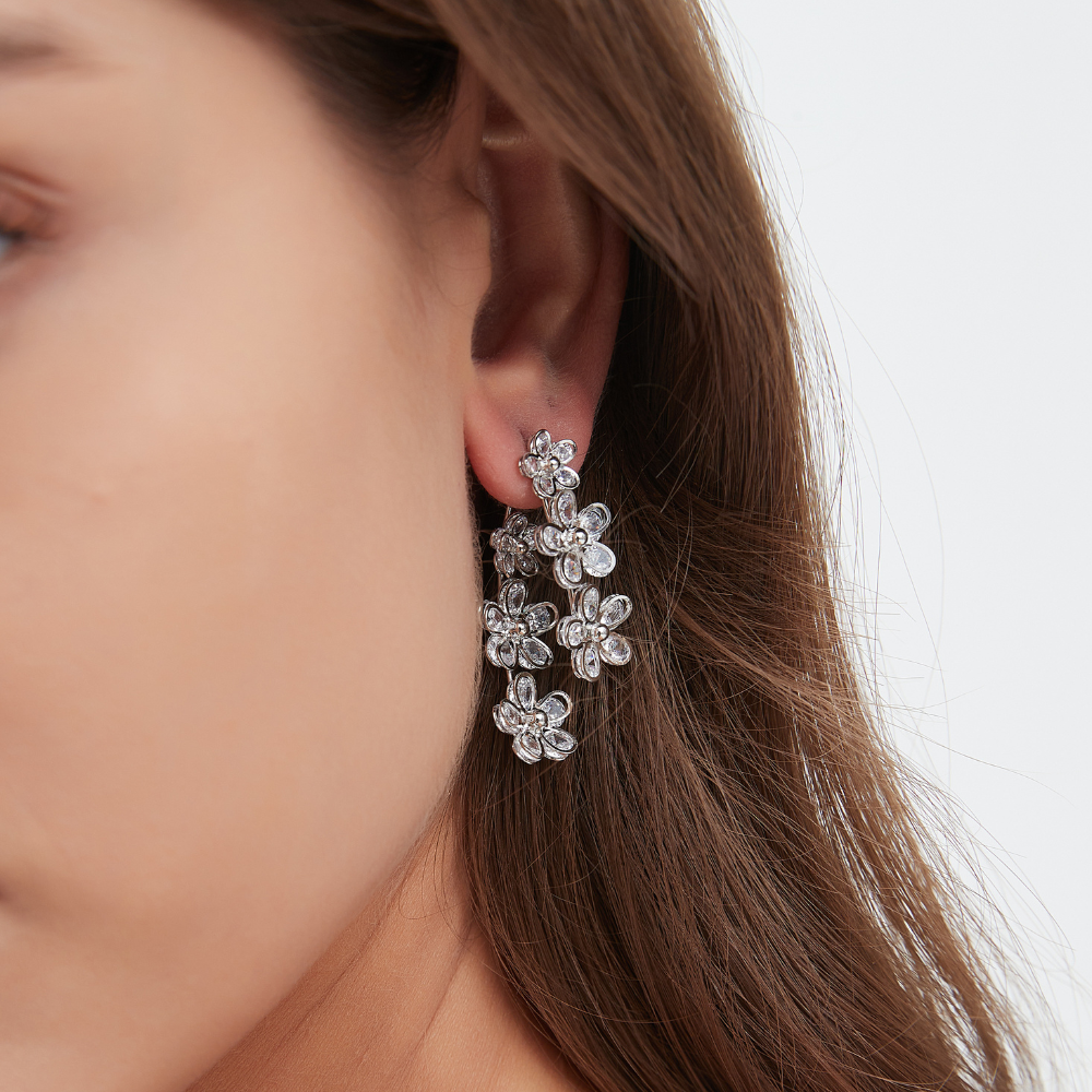 SILVER FLOWER HOOP EARRINGS (PAIR) - Concordia Style Boutique